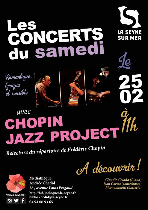 Piero iannetti, concert en médiathèques avec Frédéric Chopin jazz project, Médiathèque Andrée Chedid, la Seyne sur mer.