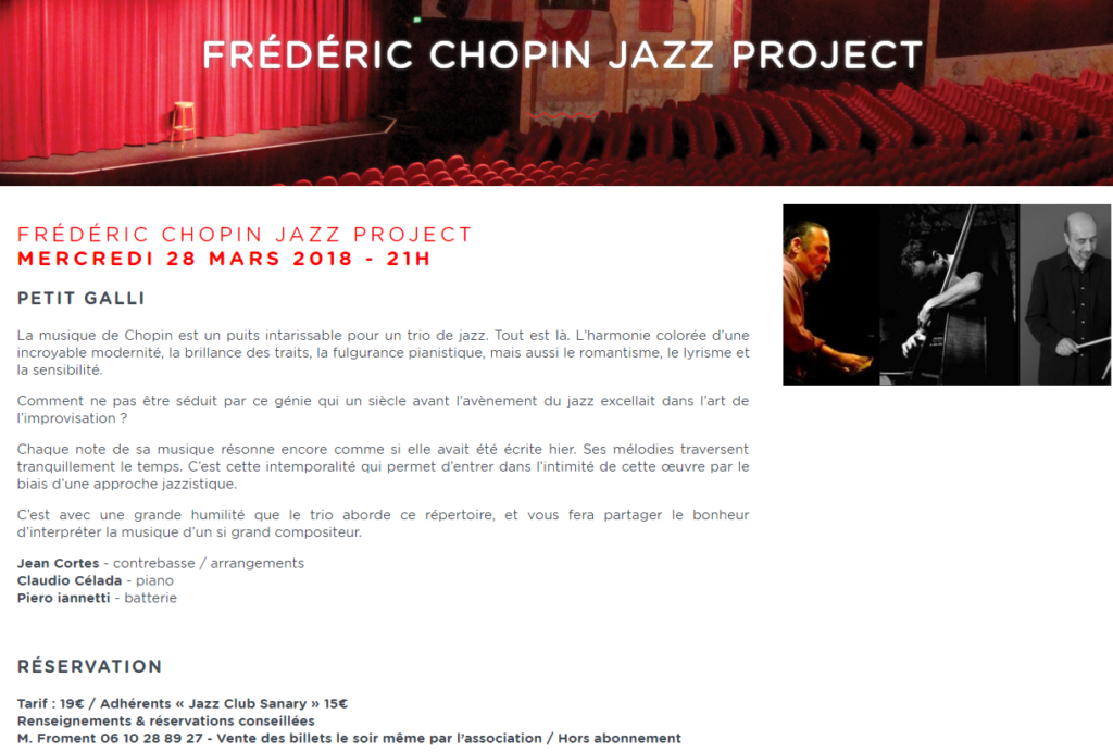 Piero iannetti, Frédéric Chopin en jazz, concert au petit Galli, Sanary sur mer.