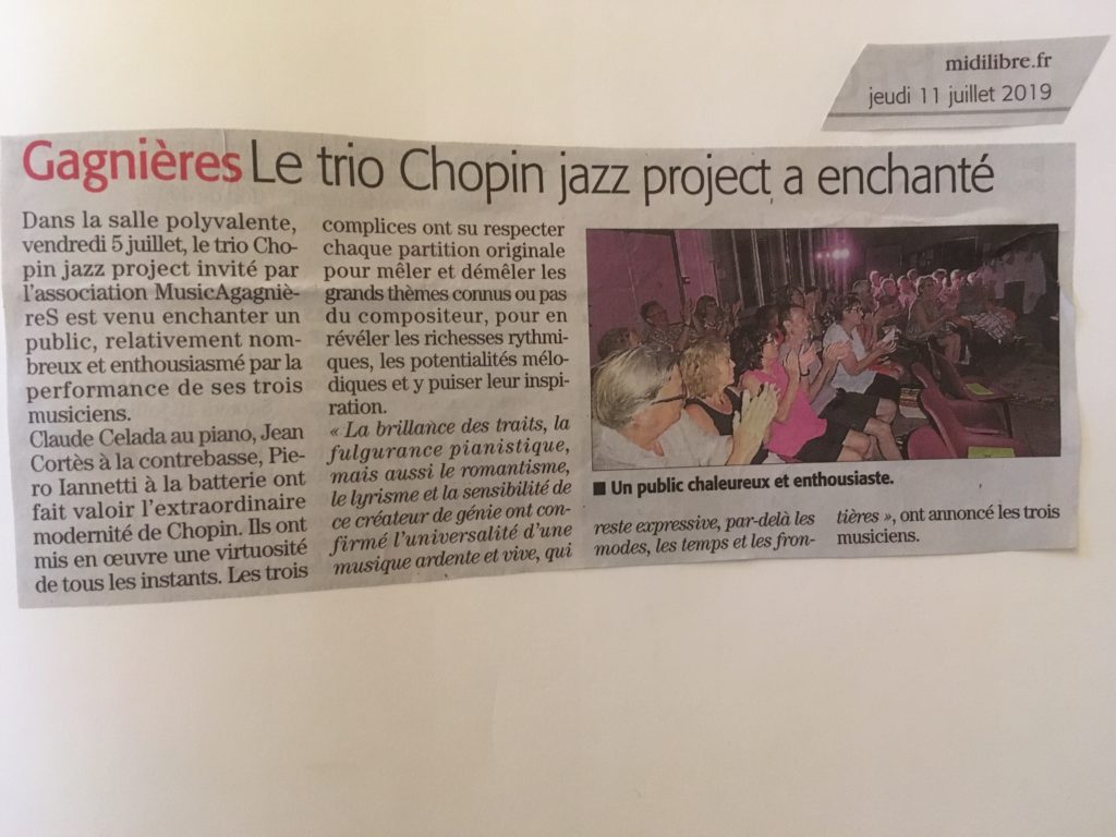 Piero iannetti, article de concert avec Frédéric Chopin jazz project, à  Gagnières.